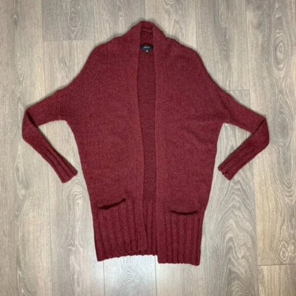 Talula Aritzia Lenox Cardigan Sweater Knit Heathered Cashmere Wool Burgundy XXS - Picture 4 of 14
